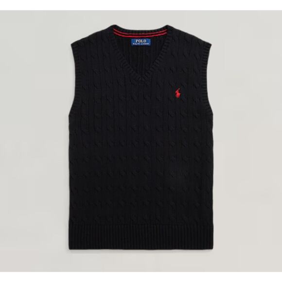 Polo Ralph Lauren Big Kids Cable Knit Pullover V-Neck Cotton Sweater Vest XL